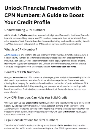 Boost Your Credit with CPN Numbers: A Fresh Financial Start