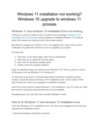 Windows 11 installation not working_ Windows 10 upgrade to windows 11 process