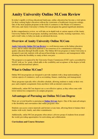 amity university online m com review