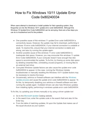 How to Fix Windows 10/11 Update Error Code 0x80240034