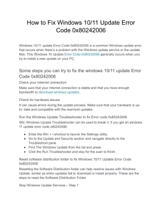 Windows 10/11 Update Error Code 0x80242006