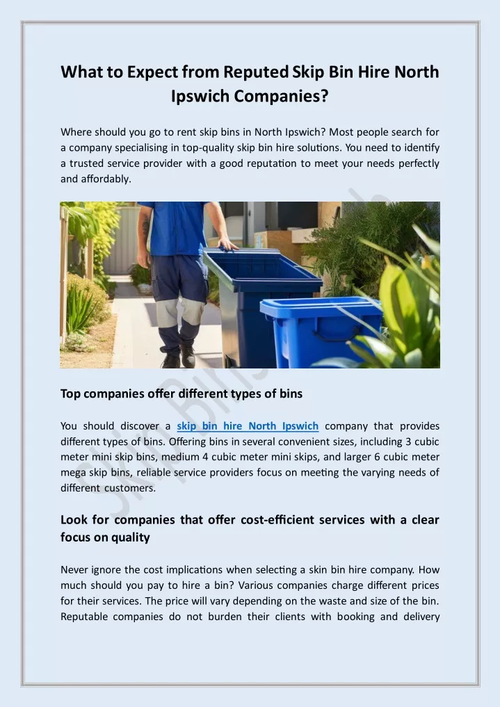 what to expect from reputed skip bin hire north