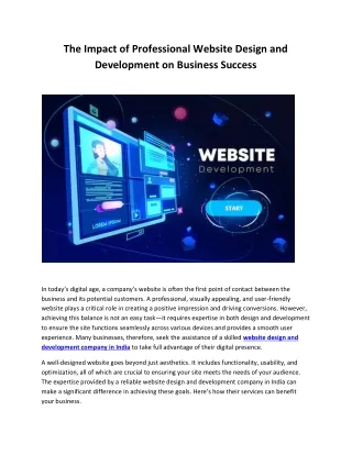 The Impact of Professional Website Design and Development on Business Success