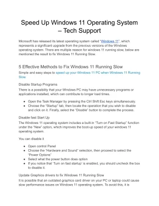Speed Up Windows 11 Operating System