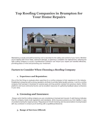 Top Roofing Companies in Brampton for Your Home Repairs