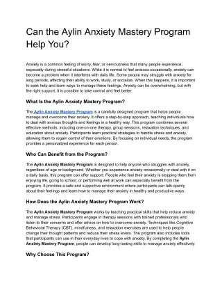 Can the Aylin Anxiety Mastery Program Help You?
