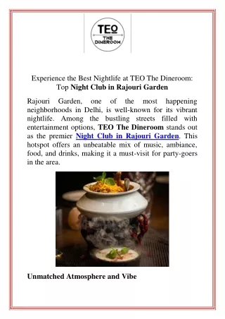 Experience the Best Nightlife at TEO The Dineroom Top Night Club in Rajouri Garden