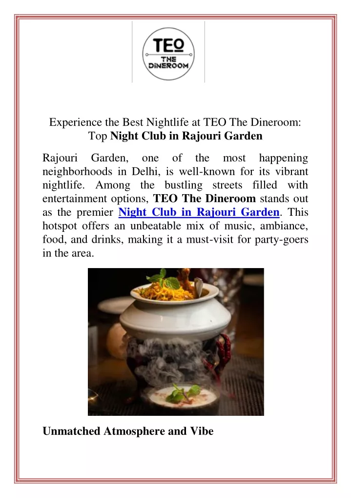 experience the best nightlife at teo the dineroom