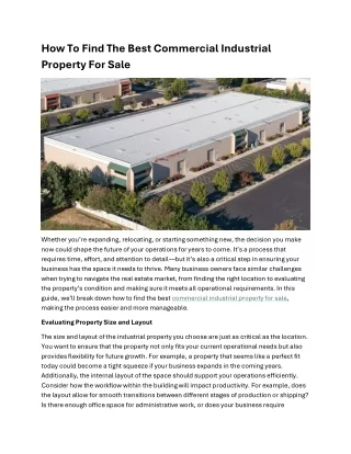 How To Find The Best Commercial Industrial Property For Sale