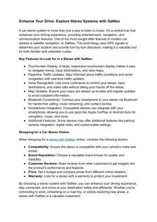 Enhance Your Drive_ Explore Stereo Systems with SatNav