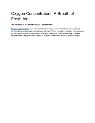 Oxygen Concentrators A Breath of Fresh Air