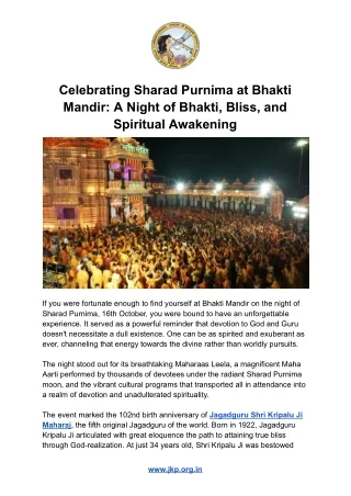 Celebrating Sharad Purnima at Bhakti Mandir: A Night of Bhakti, Bliss, and Spiri