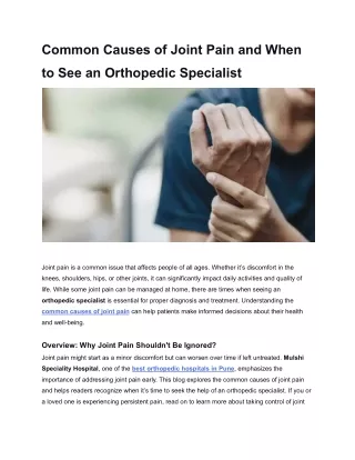 Common Causes of Joint Pain and When to See an Orthopedic Specialist