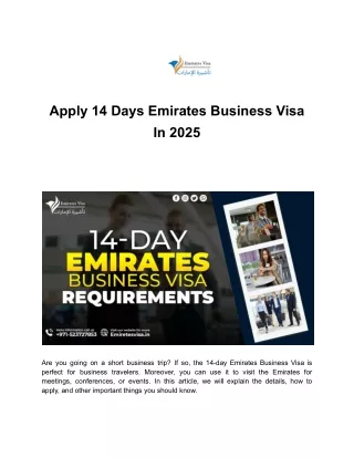Apply for 14 Days Emirates Business Visa In 2025