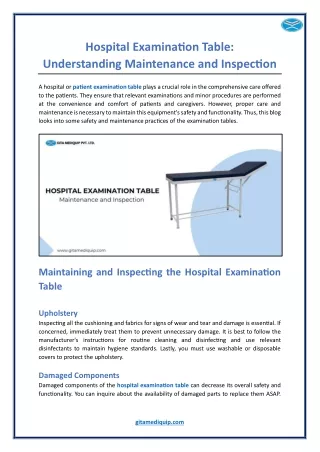 Hospital Examination Table - Understanding Maintenance and Inspection