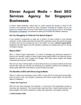 Elevan August Media – Best SEO Services Agency for Singapore Businesses