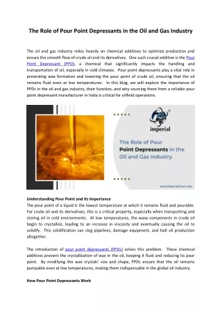 The Role of Pour Point Depressants in the Oil and Gas Industry