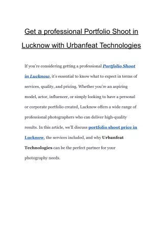 Get a professional Portfolio Shoot in Lucknow with Urbanfeat Technologies