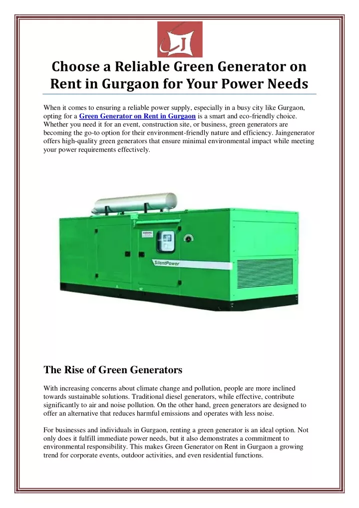 choose a reliable green generator on rent