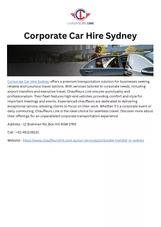 Corporate Car Hire Sydney