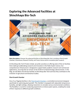 Exploring the Advanced Facilities at Shivchhaya Bio-Tech