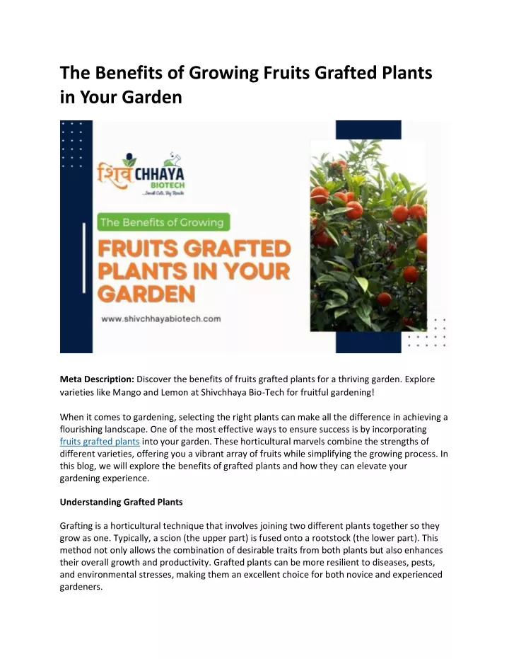 the benefits of growing fruits grafted plants