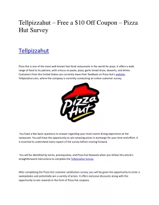 tellpizzahut free a 10 off coupon pizza hut survey