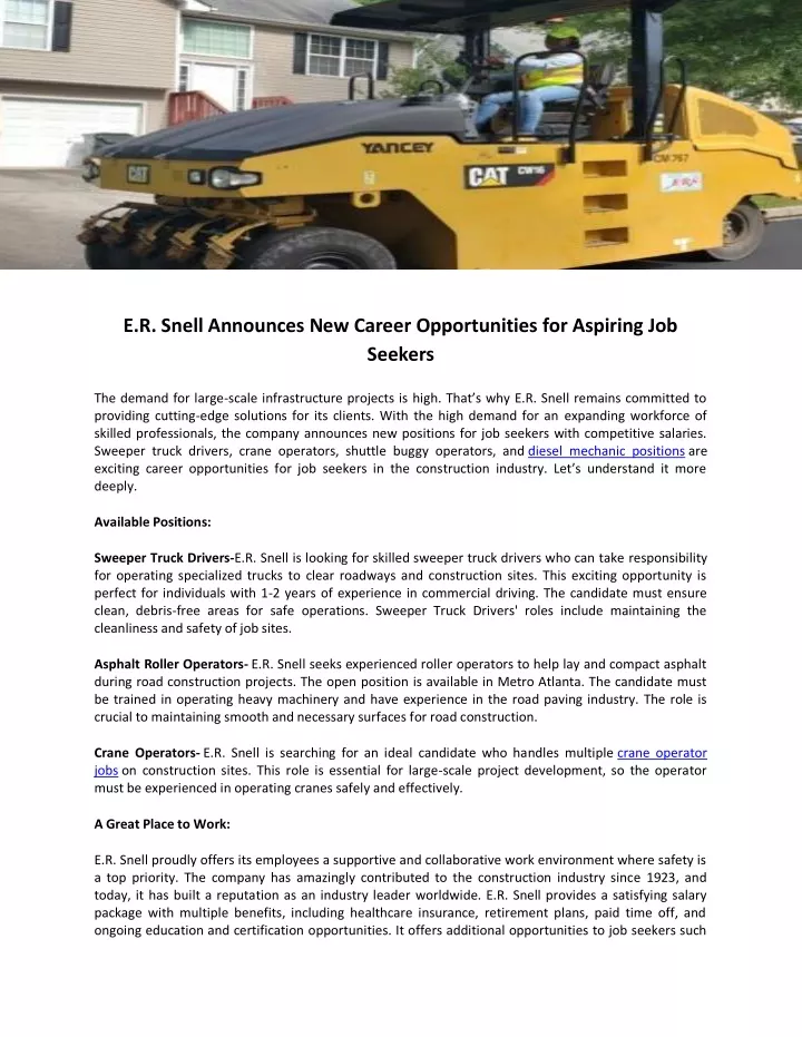 e r snell announces new career opportunities