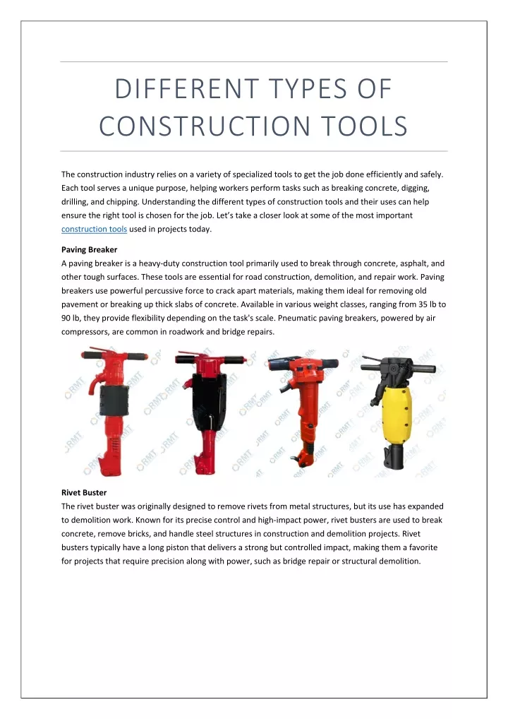 different types of construction tools