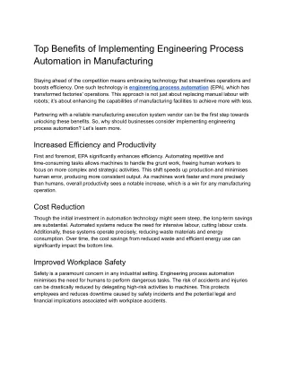 top benefits of implementing engineering process