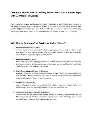 Dehradun Airport Taxi for Holiday Travel