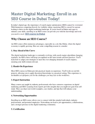 Master Digital Marketing: Enroll in an SEO Course in Dubai Today!