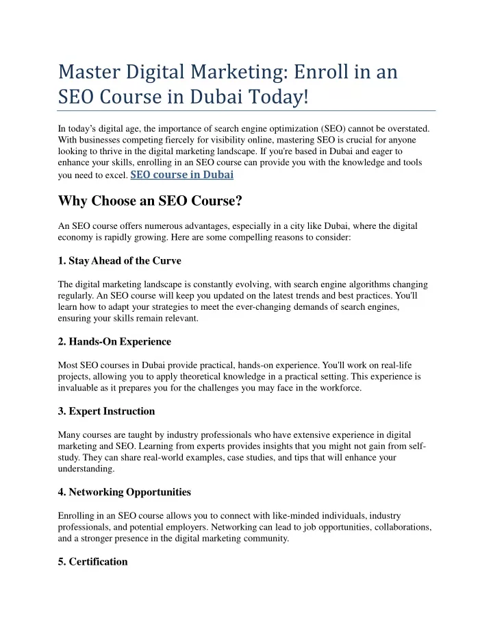 master digital marketing enroll in an seo course in dubai today