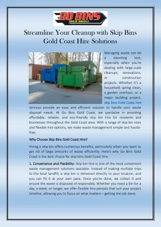 Streamline Your Cleanup with Skip Bins Gold Coast Hire Solutions