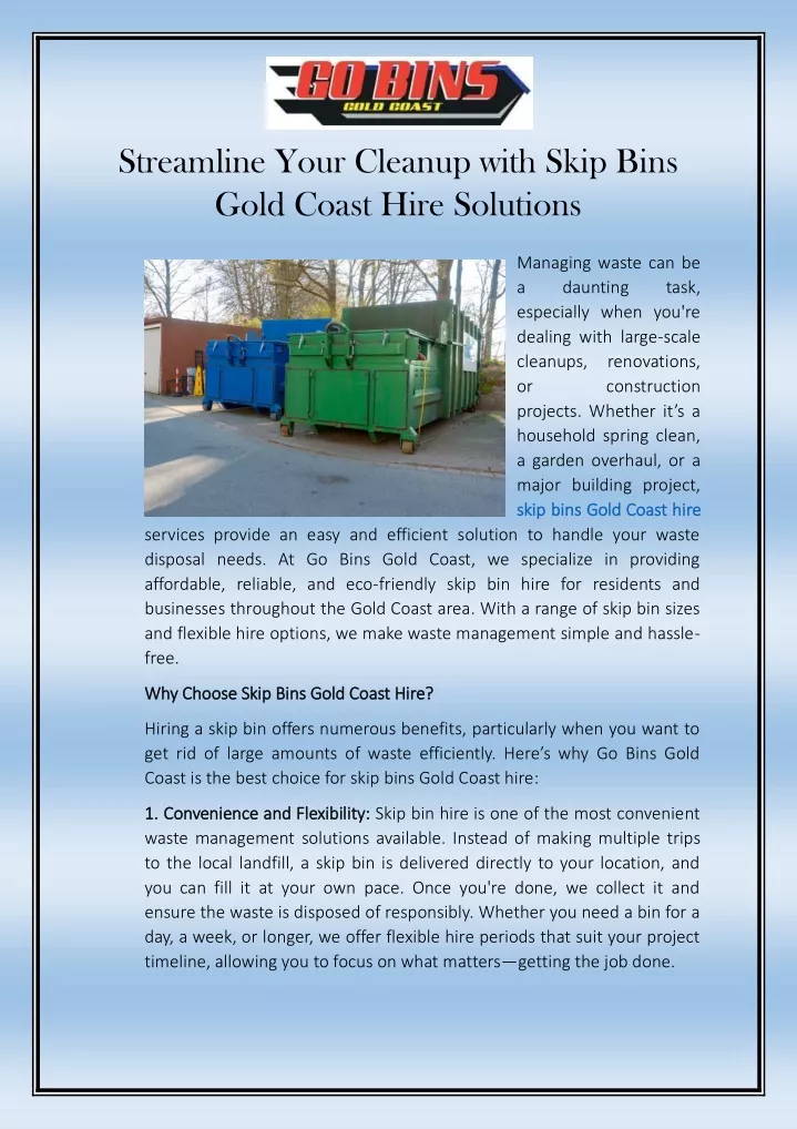 streamline your cleanup with skip bins gold coast