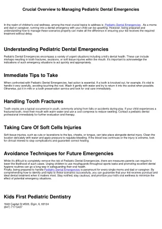 Essential Guide to Taking Care Of Pediatric Dental Emergencies