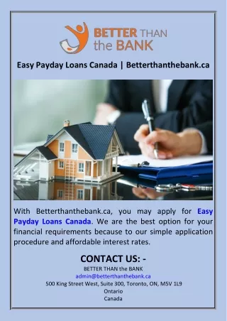 Easy Payday Loans Canada  Betterthanthebank.ca