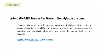 Affordable Midi Dresses For Women Nostalgiacouture.com