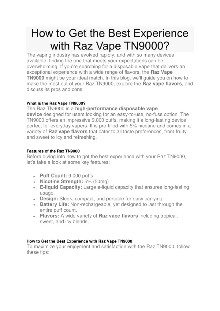 how to get the best experience with raz vape