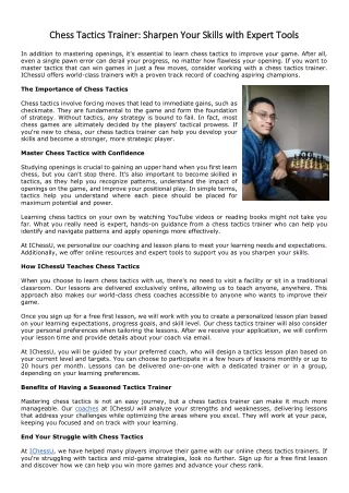 Chess Tactics Trainer: Sharpen Your Skills with Expert Tools