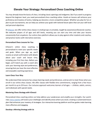 Elevate Your Strategy: Personalized Chess Coaching Online