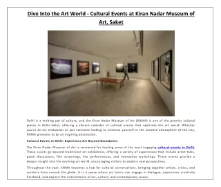 Dive Into the Art World - Cultural Events at Kiran Nadar Museum of Art, Saket