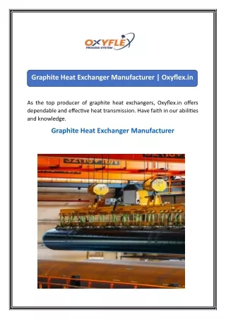 Graphite Heat Exchanger Manufacturer  Oxyflex.in