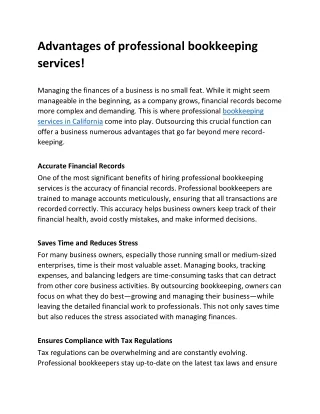 Advantages of professional bookkeeping services!