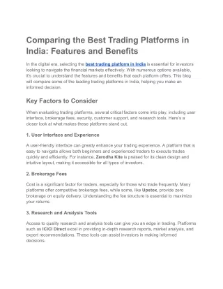 Comparing the Best Trading Platforms in India: Features and Benefits
