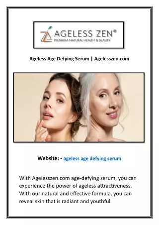 ageless age defying serum agelesszen com