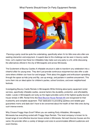what parents should know on party equipment