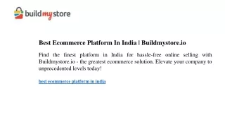 Best Ecommerce Platform In India  Buildmystore.io