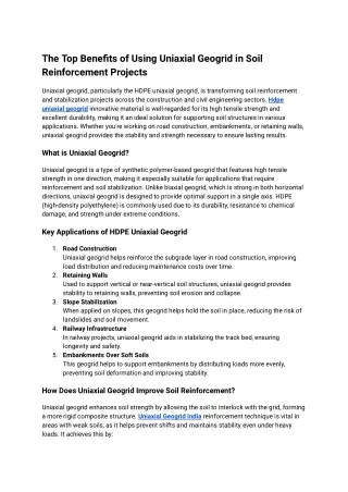 The Top Benefits of Using Uniaxial Geogrid in Soil Reinforcement Projects