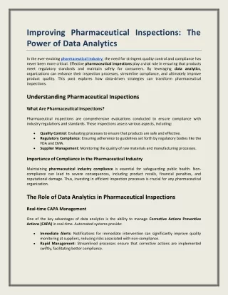 Improving Pharmaceutical Inspections: The Power of Data Analytics